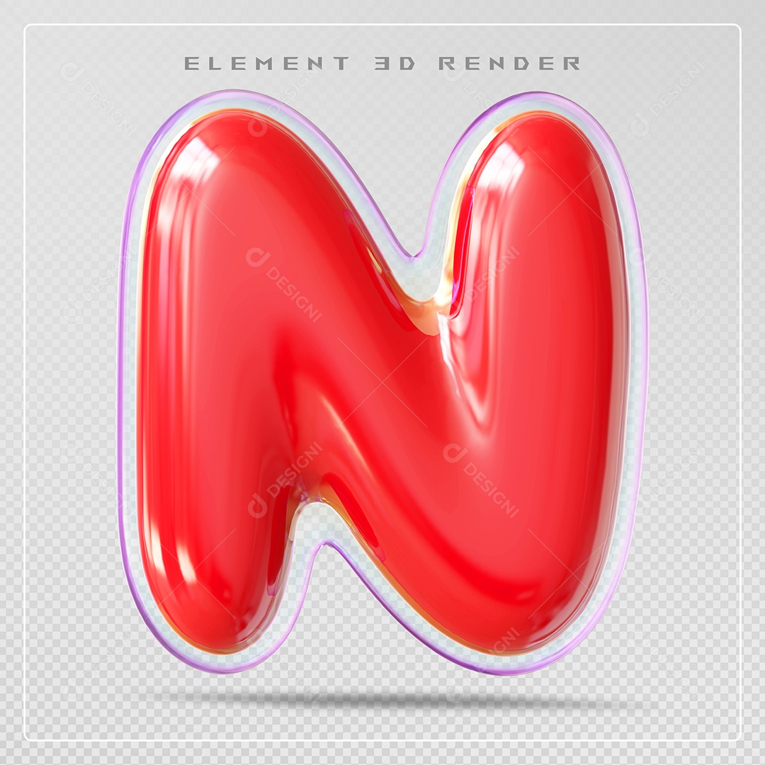 Elemento 3D Letra N Vermelho Para Composição PSD