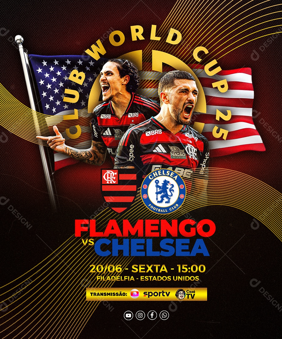 Feed Flyer Jogo De Futebol Flamengo VS Chelsea Social Media PSD Editável