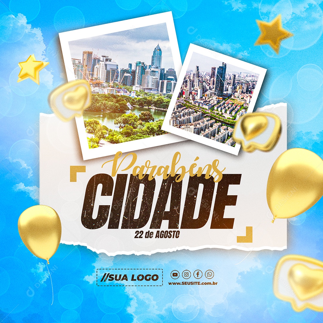 Parabéns Cidade Social Media PSD Editável