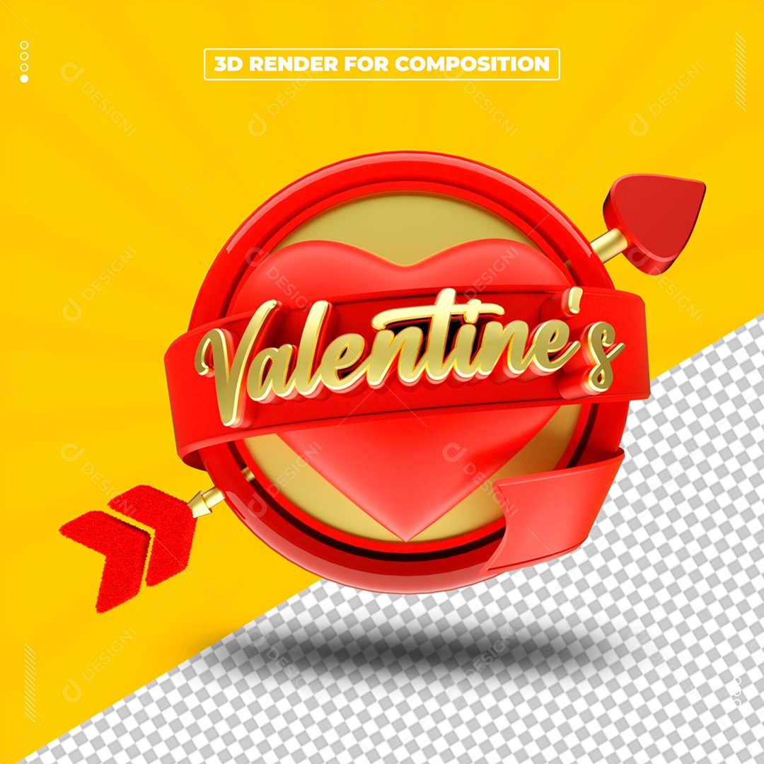 Selo 3D Valentines Para Composição PSD
