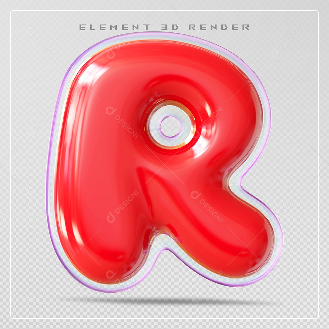 Elemento 3D Letra R Vermelho Para Composição PSD
