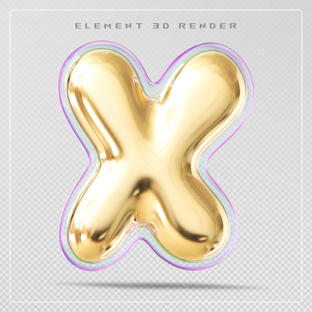 Elemento 3D Letra X Dourado Para Composição PSD