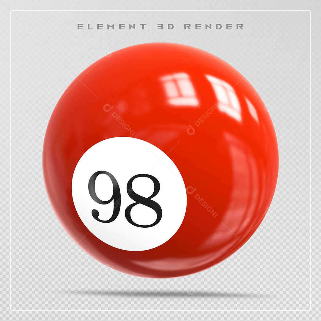Bola de Bilhar Número 98 Vermelho Elemento 3D para Composição PSD