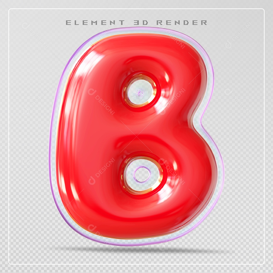 Elemento 3D Letra B Vermelho Para Composição PSD
