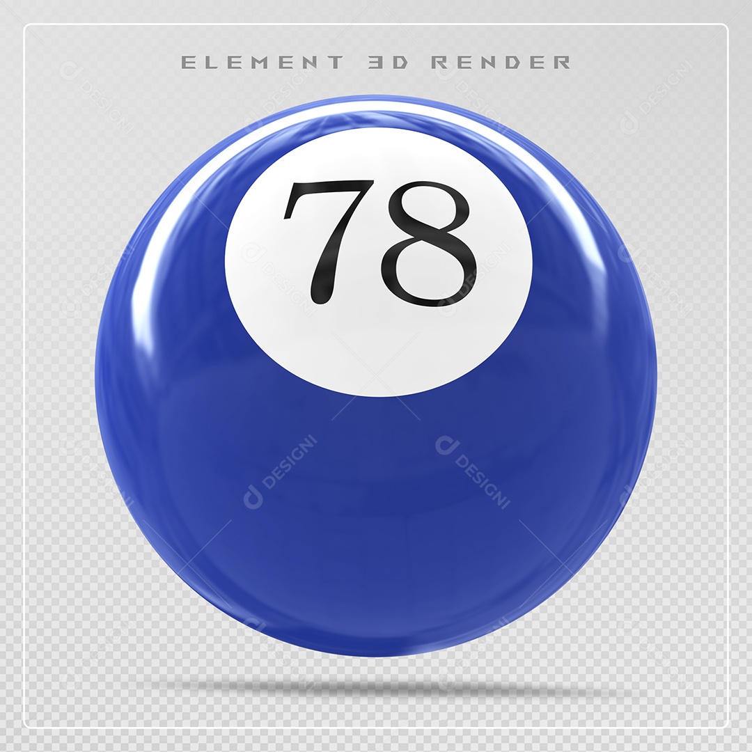 Bola de Bilhar Número 78 Azul Elemento 3D para Composição PSD