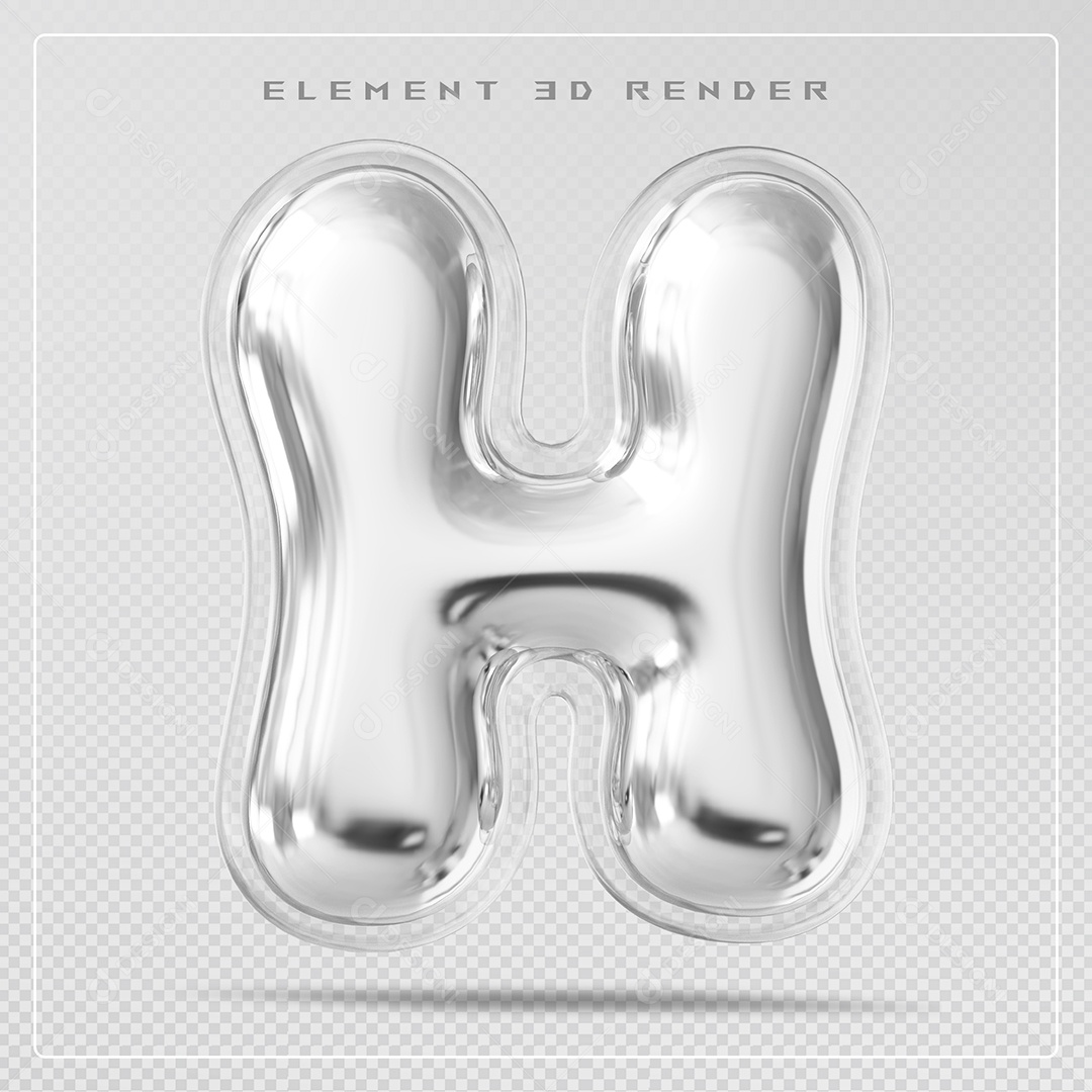 Elemento 3D Letra H Prata Para Composição PSD