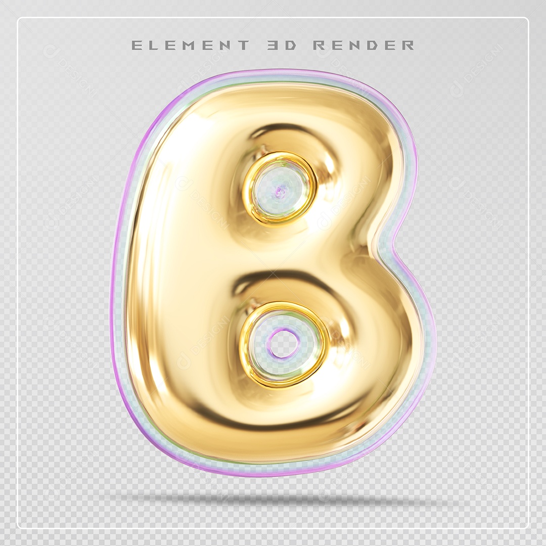 Elemento 3D Letra B Dourado Para Composição PSD