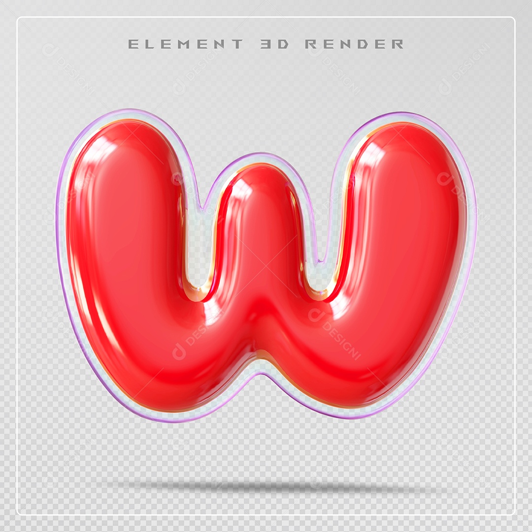 Elemento 3D Letra W Vermelho Para Composição PSD