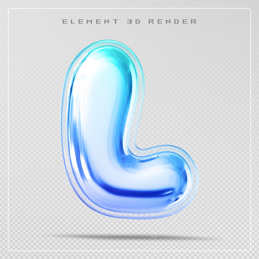 Elemento 3D Letra L Azul Para Composição PSD