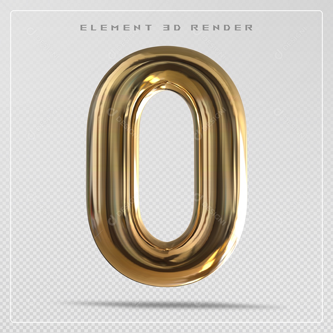 Elemento 3D Número 0 Dourado  para Composição PSD