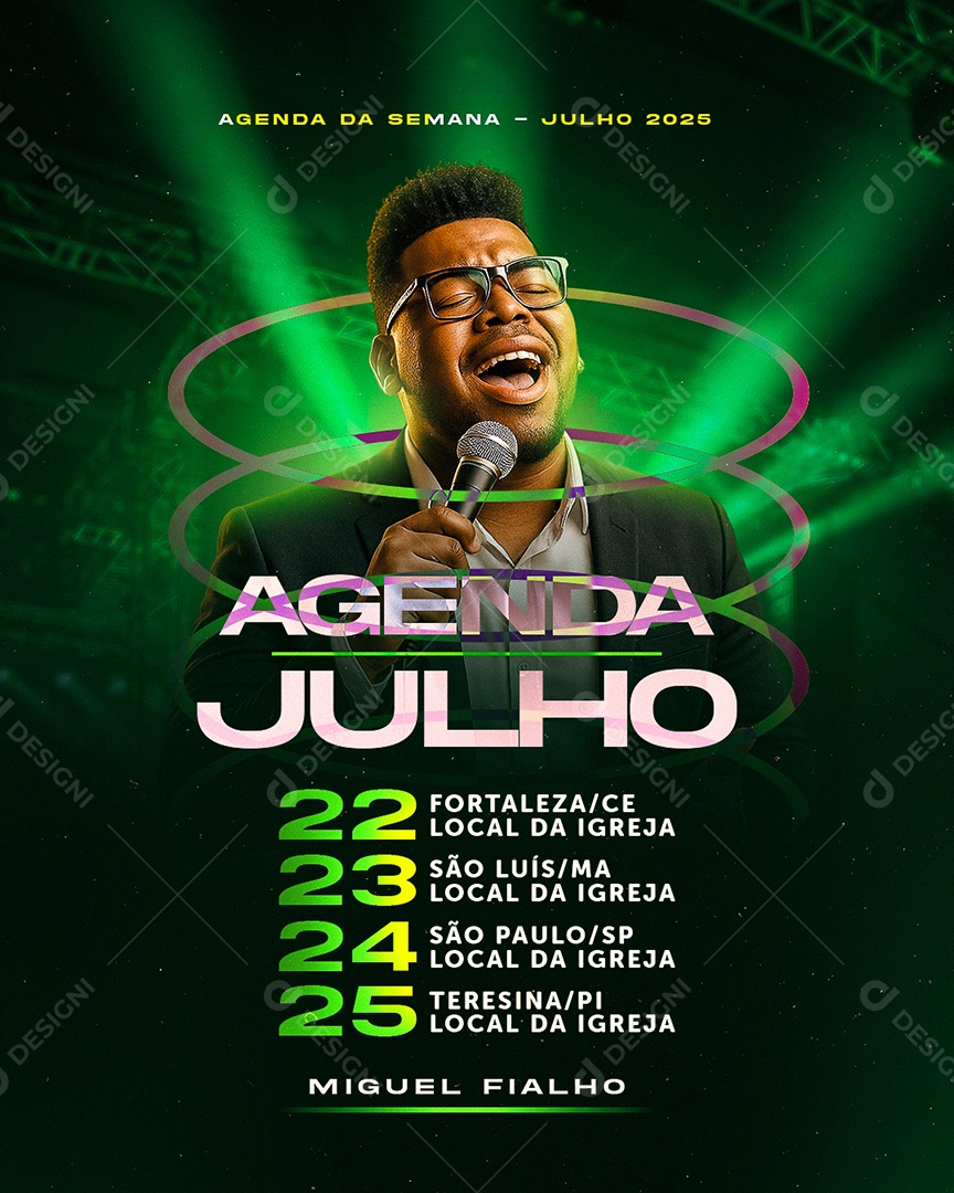 Flyer Gospel Agenda Julho Social Media PSD Editável