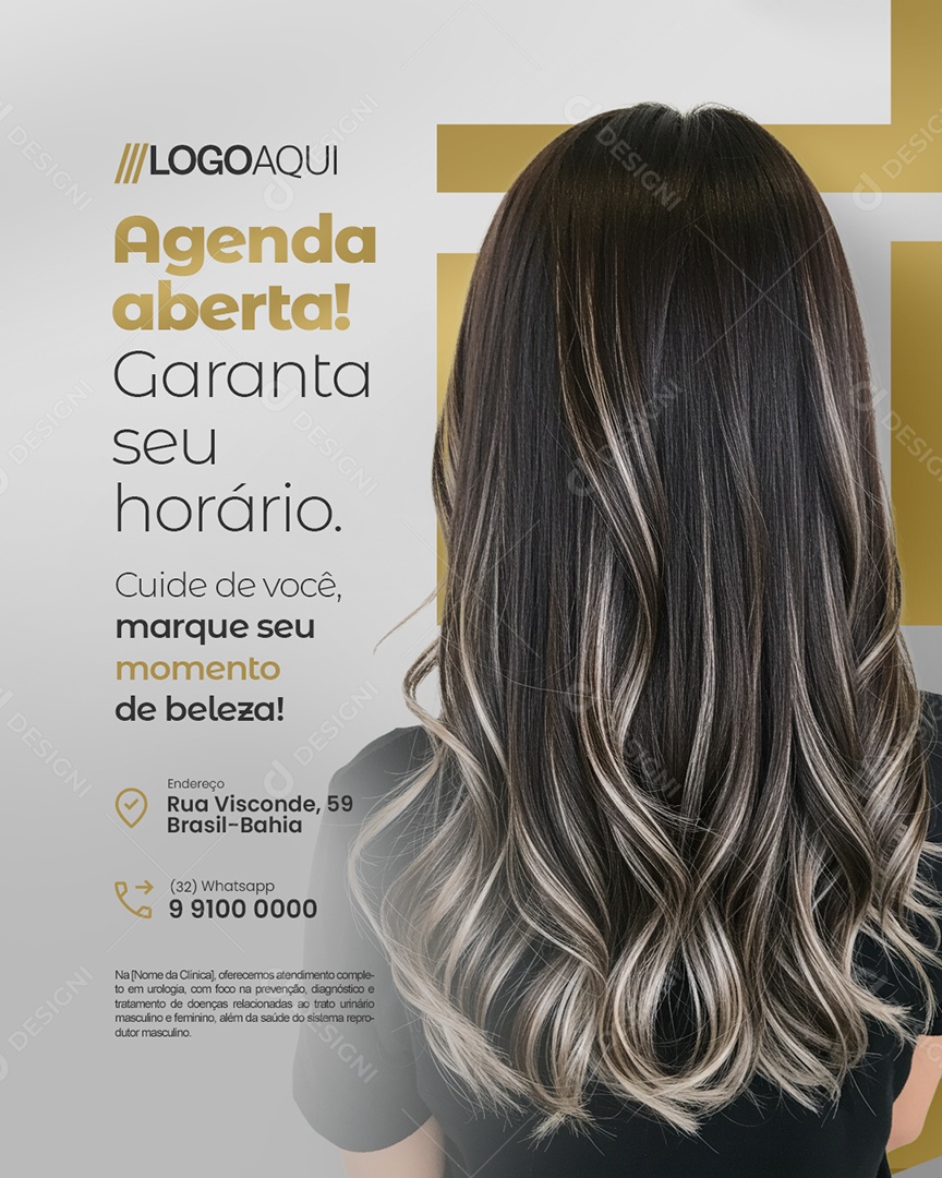 Cabeleireira Agenda Aberta Garanta Seu Horário Social Media PSD Editável