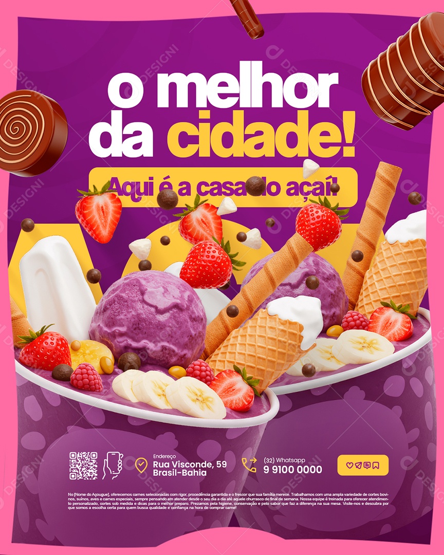 Açaiteria O Melhor da Cidade Aqui é a Casa do Açaí Social Media PSD Editável