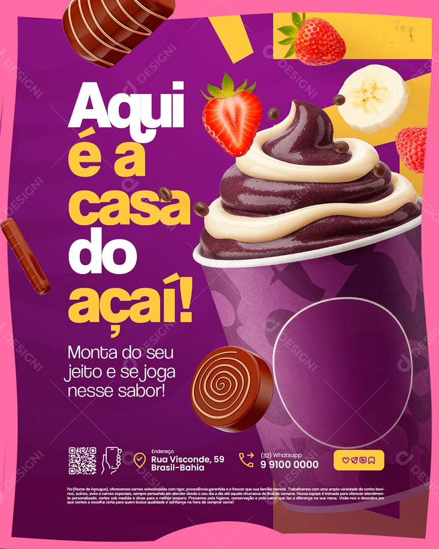 Açaiteria Aqui é a Casa do Açaí Social Media PSD Editável