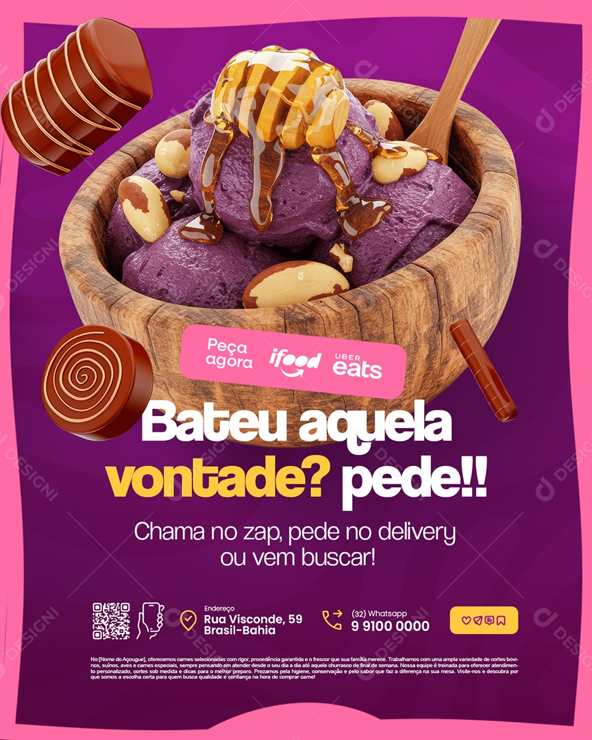 Açaiteria Bateu Aquela Vontade Pede Social Media PSD Editável