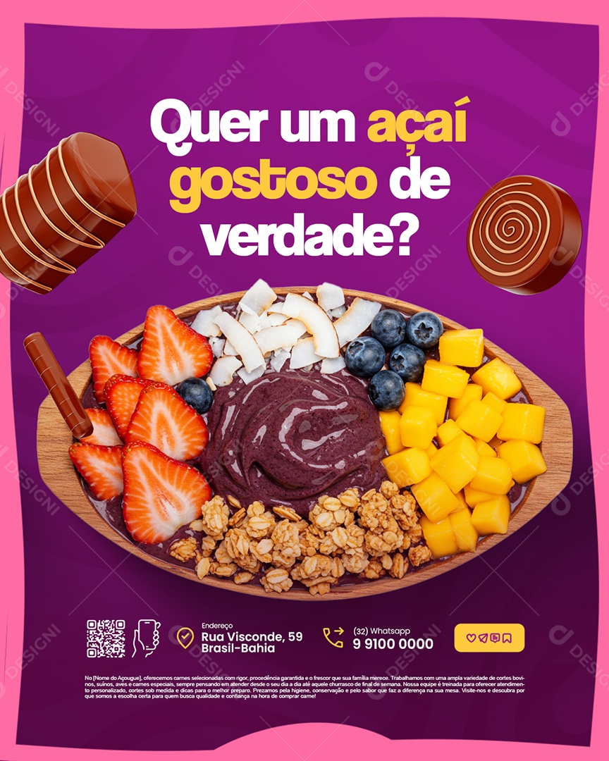 Açaiteria Quer Um Açaí Gostoso de Verdade Social Media PSD Editável