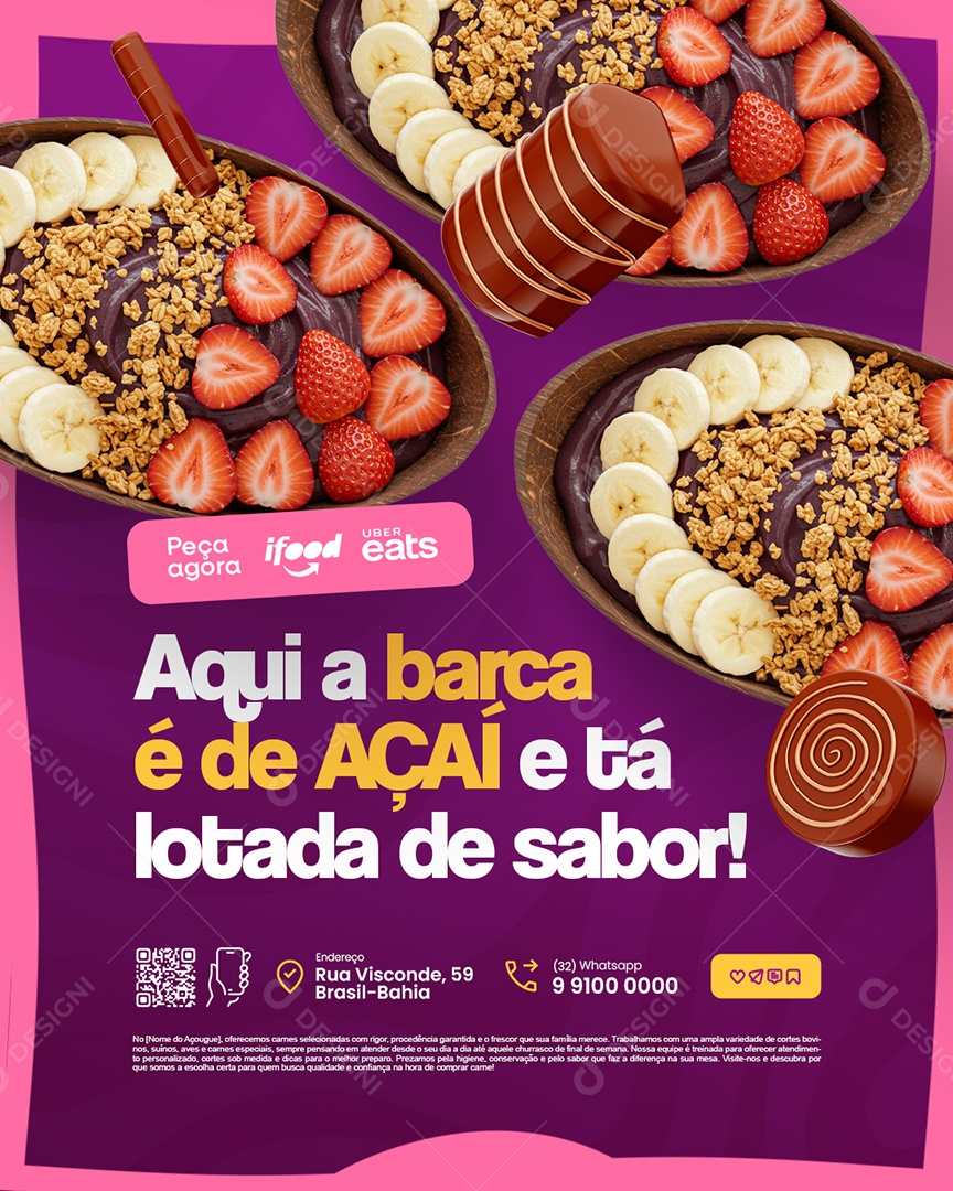 Açaiteria Aqui a Barca é De Açaí e Tá Lotada de Sabor Social Media PSD Editável