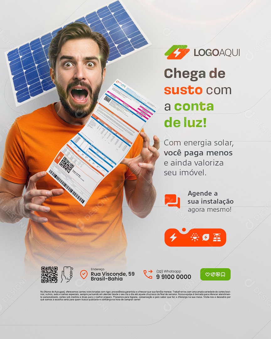 Energia Solar Chega de Susto com a Conta de Luz Social Media PSD Editável
