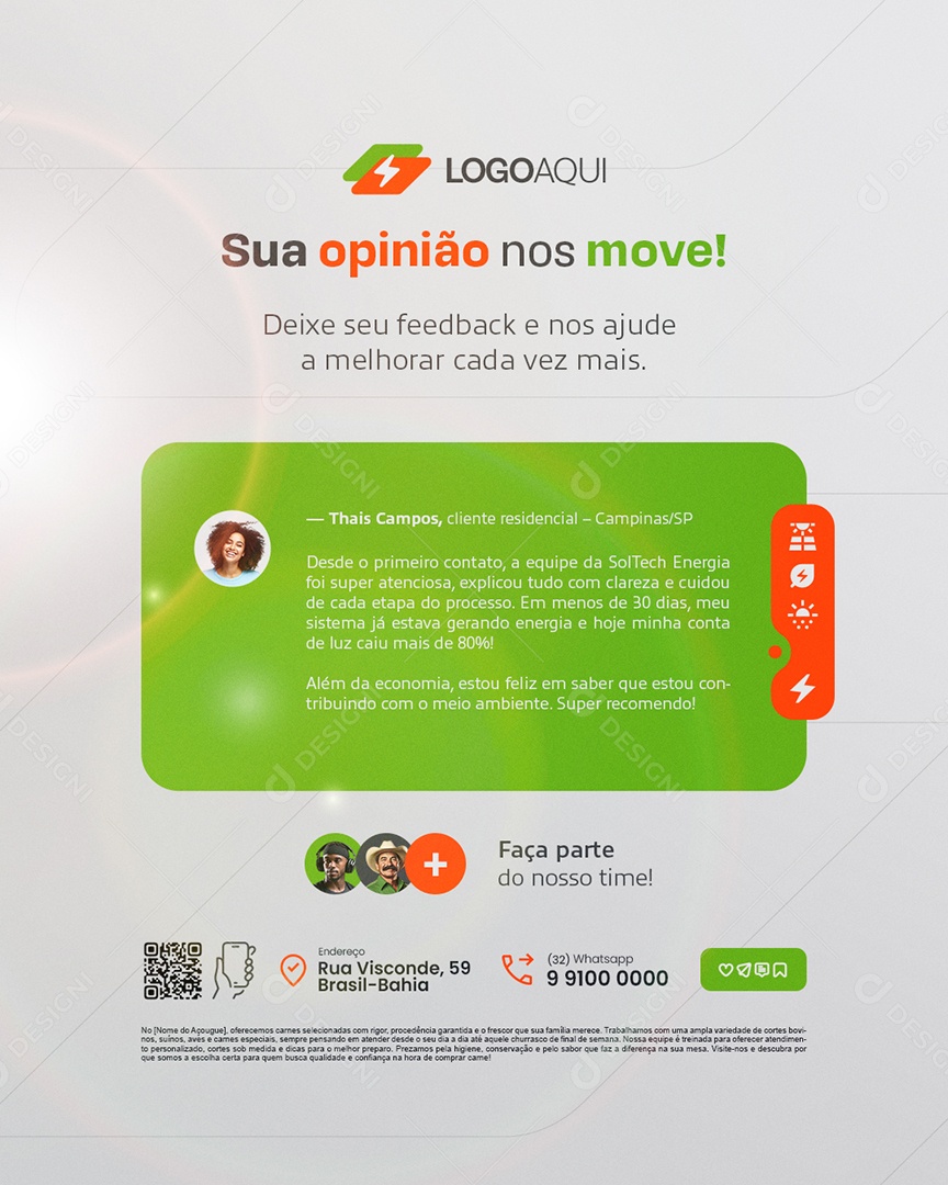 Energia Solar Sua Opinião Nos Move Social Media PSD Editável