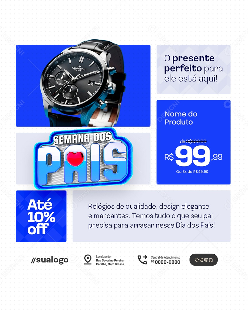 Semana Dos Pais Relojoaria Relógios de Qualidade Social Media PSD Editável