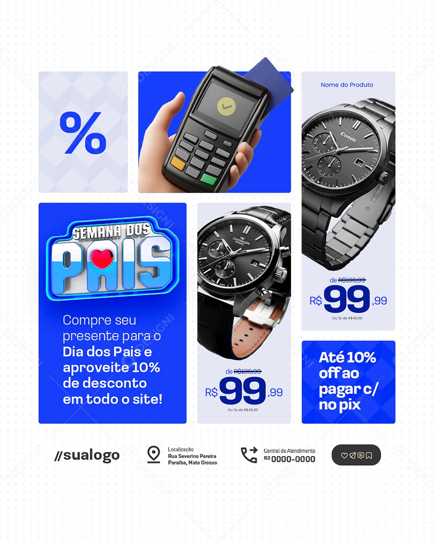 Semana Dos Pais Relojoaria Até 10% Off Social Media PSD Editável