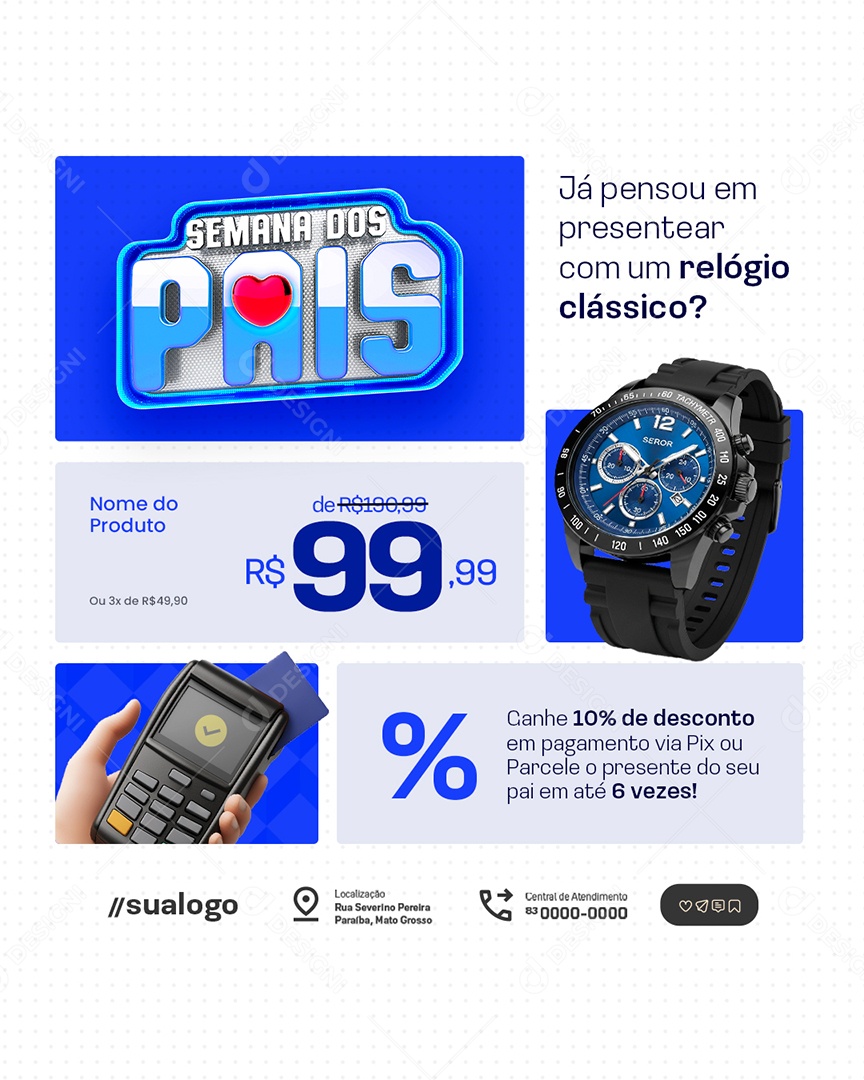 Semana Dos Pais Relojoaria Relógio Clássico Social Media PSD Editável