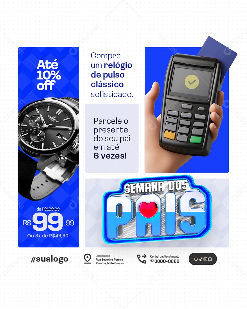 Semana Dos Pais Relojoaria Compre Um Relógio de Pulso Clássico Social Media PSD Editável
