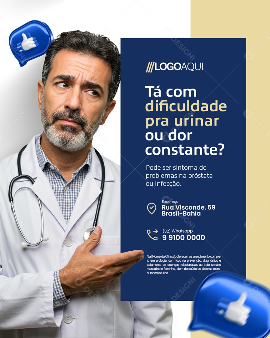 Urologista Tá com Dificuldade Pra Urinar ou Dor Constante Social Media PSD Editável