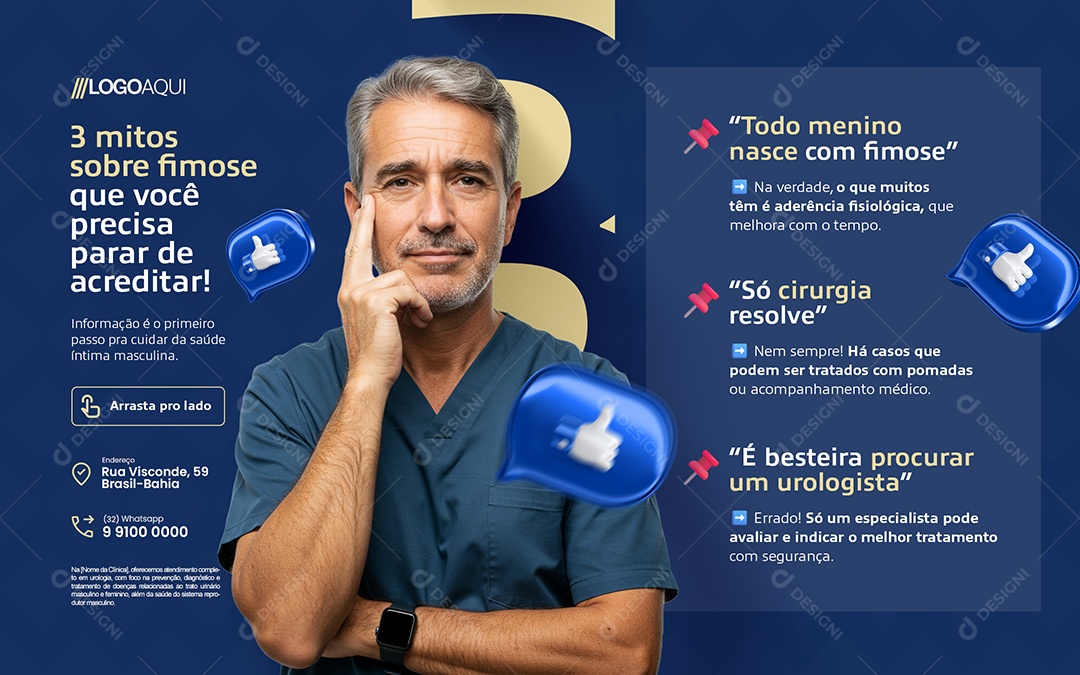 Carrossel Urologista Três Mitos Sobre Fimose Social Media PSD Editável