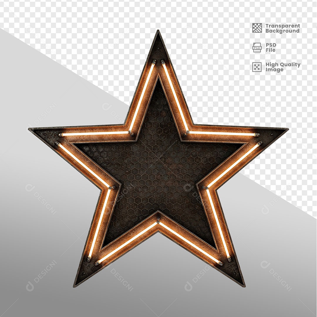 Placa de Metal Em Formato de Estrela Com Led Elemento 3D Para Composição PSD