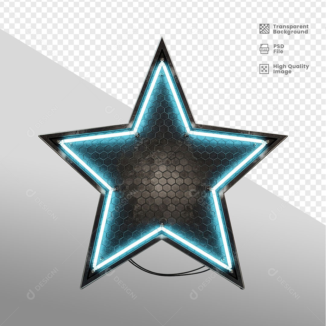 Placa de Metal Em Formato de Estrela Com Led Elemento 3D Para Composição PSD