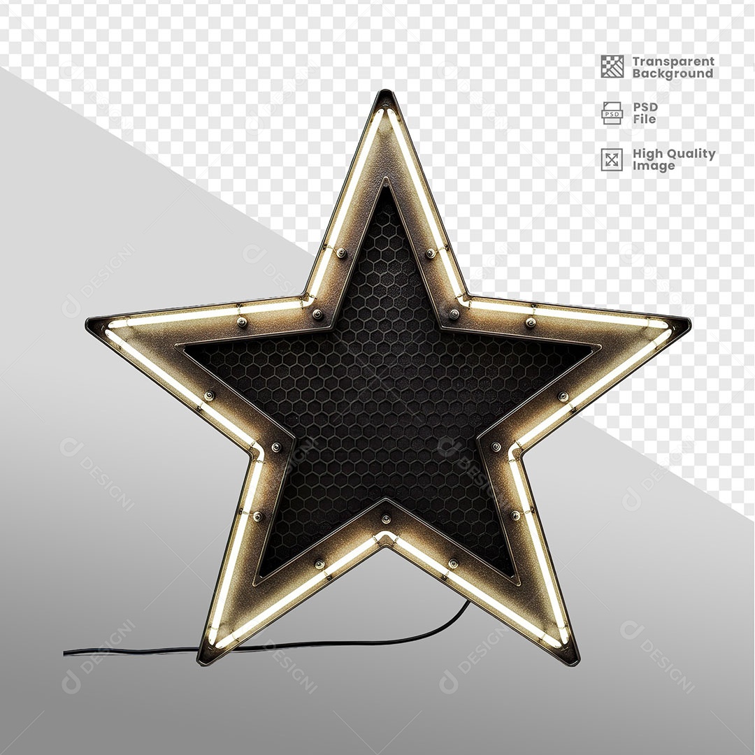 Placa de Metal Em Formato de Estrela Com Led Elemento 3D Para Composição PSD