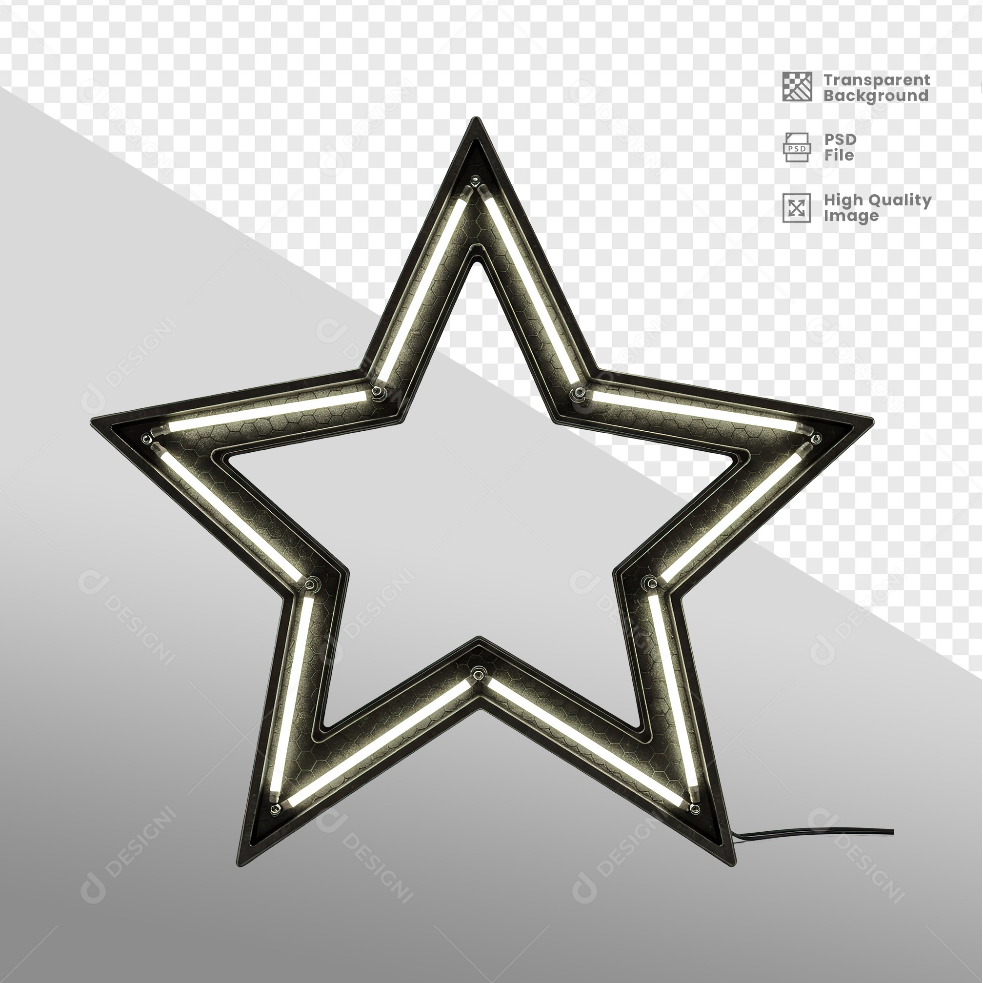 Placa de Metal Em Formato de Estrela Com Led Elemento 3D Para Composição PSD