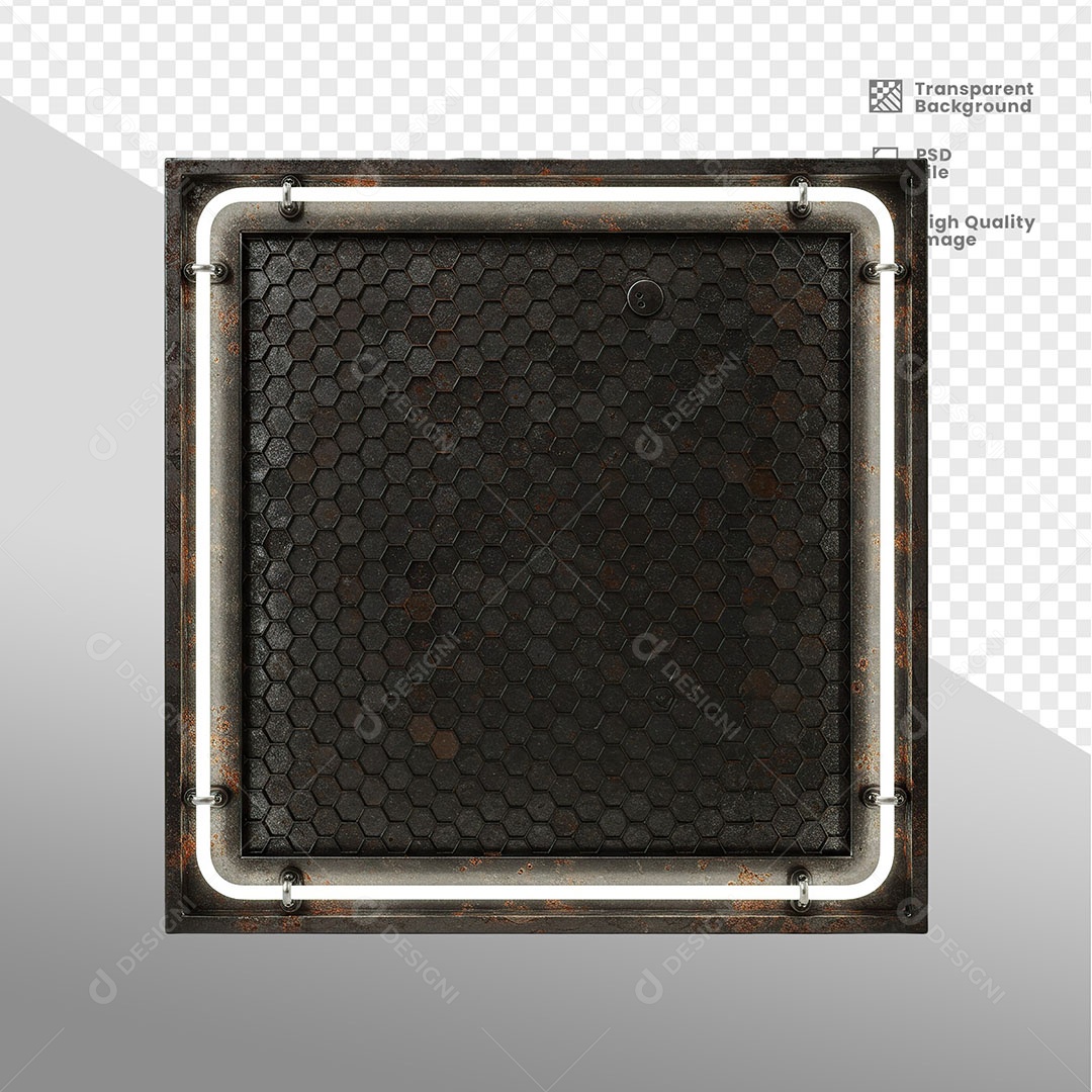 Placa de Metal Formato Quadrado Com Led Composição Elemento 3D PSD