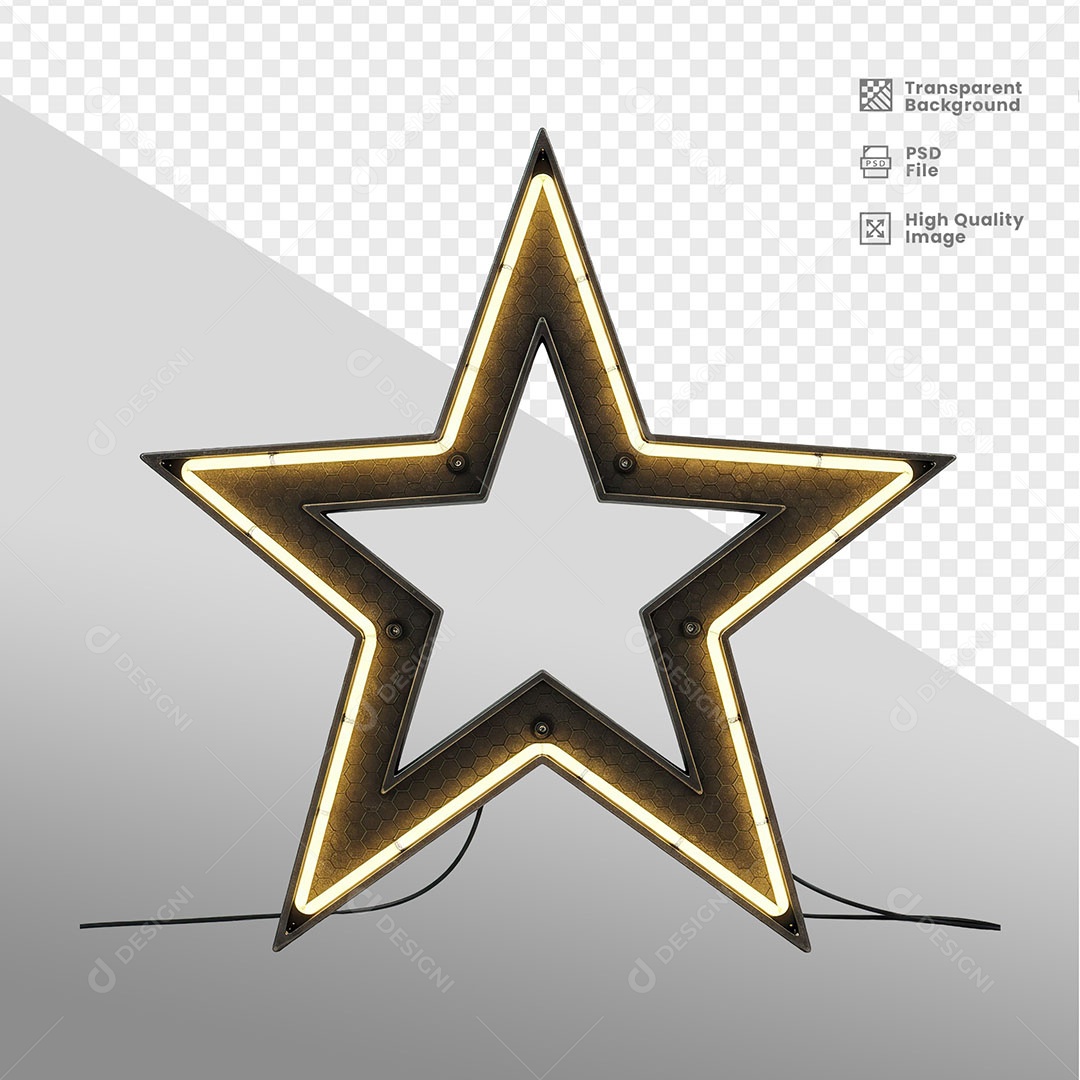Placa de Metal Em Formato de Estrela Com Led Elemento 3D Para Composição PSD