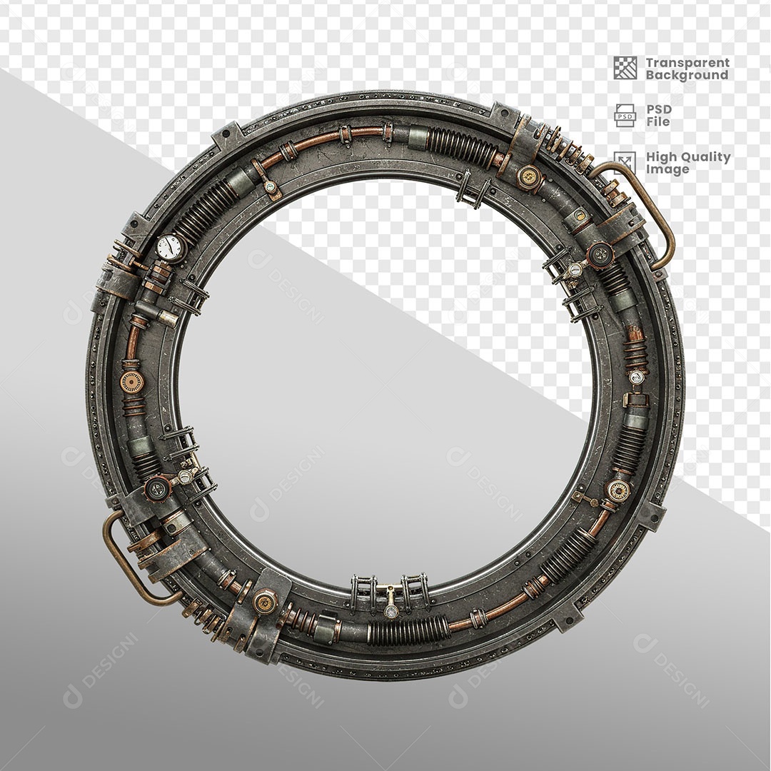 Elemento 3D Moldura Circular de Ferro Para Composição PSD
