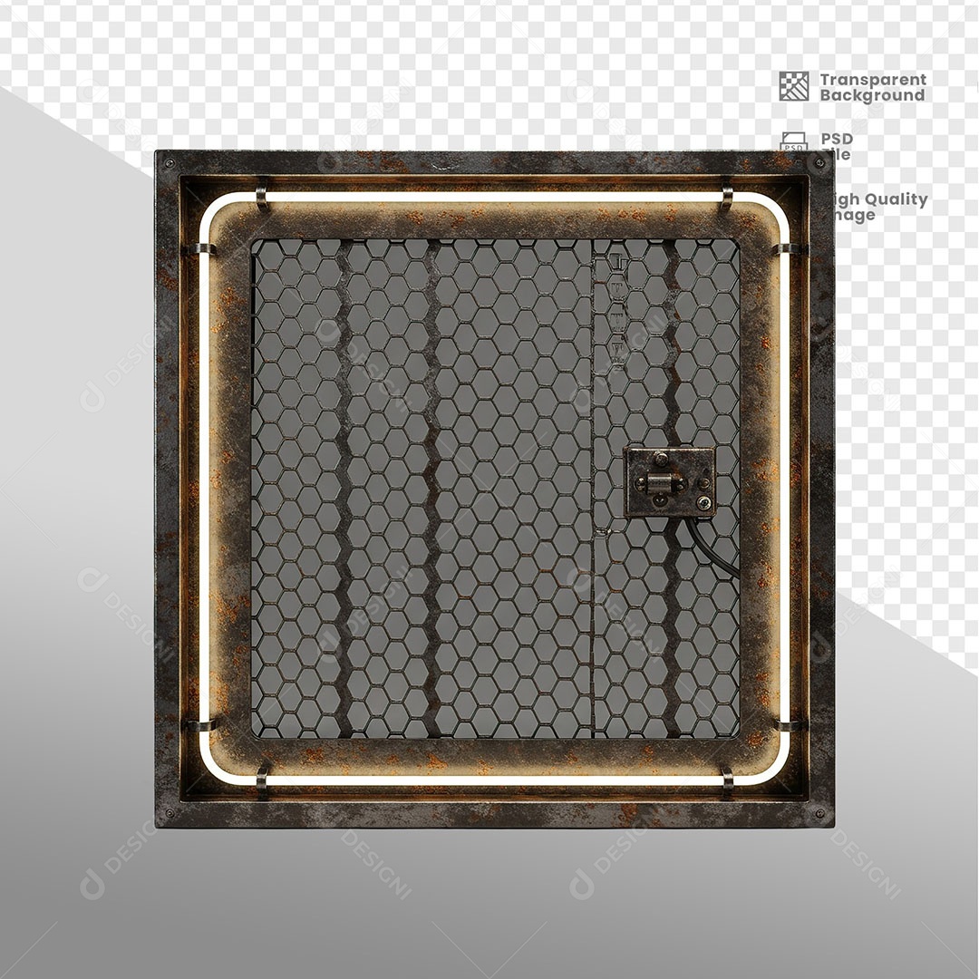 Placa de Metal Em Formato Quadrado Com Led Elemento 3D Para Composição PSD