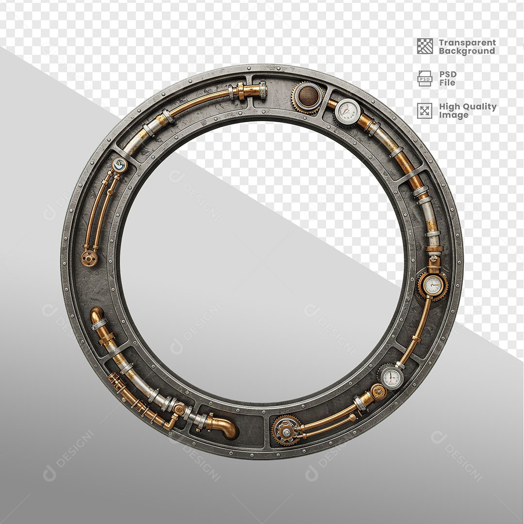 Elemento 3D Moldura Circular de Ferro Para Composição PSD