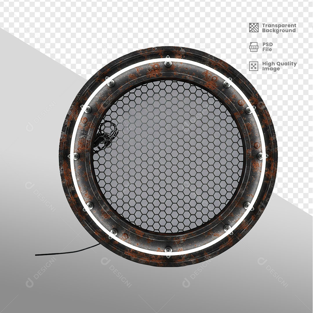Painel Redondo de Ferro Com Luz de Led Elemento 3D para Composição PSD
