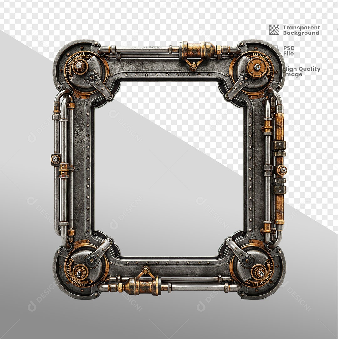 Elemento 3D Moldura Quadrada de Ferro Para Composição PSD