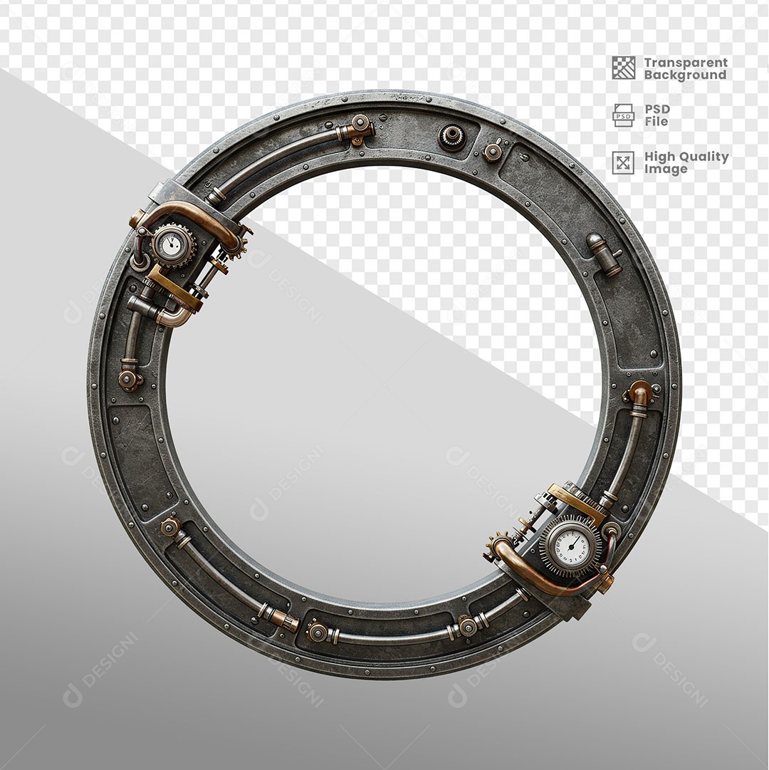 Elemento 3D Moldura Circular de Ferro Para Composição PSD