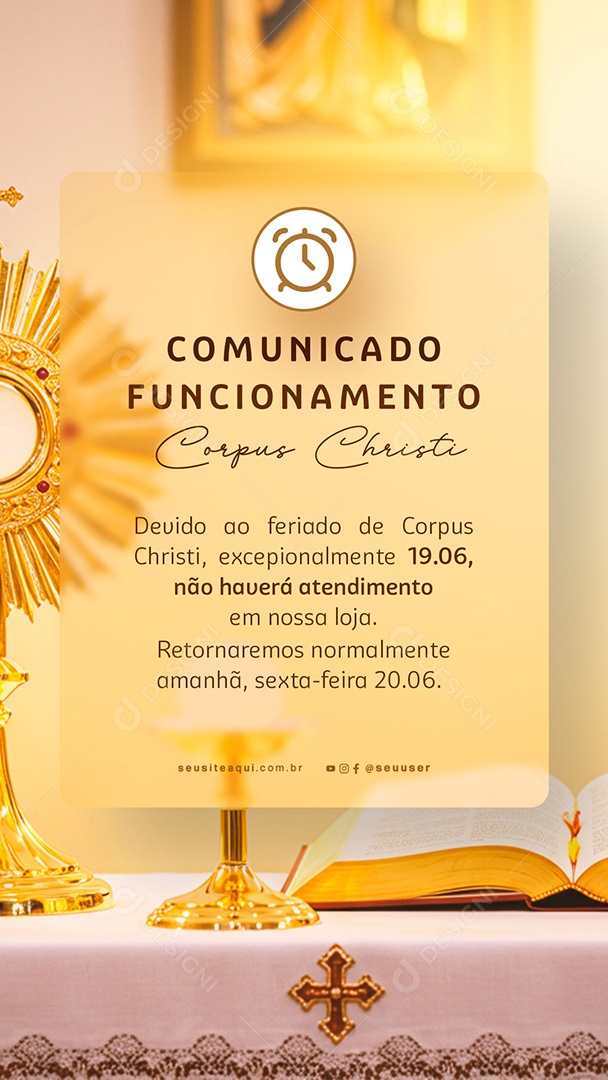 Story Dia de Corpus Christi Comunicado Social Media PSD Editável