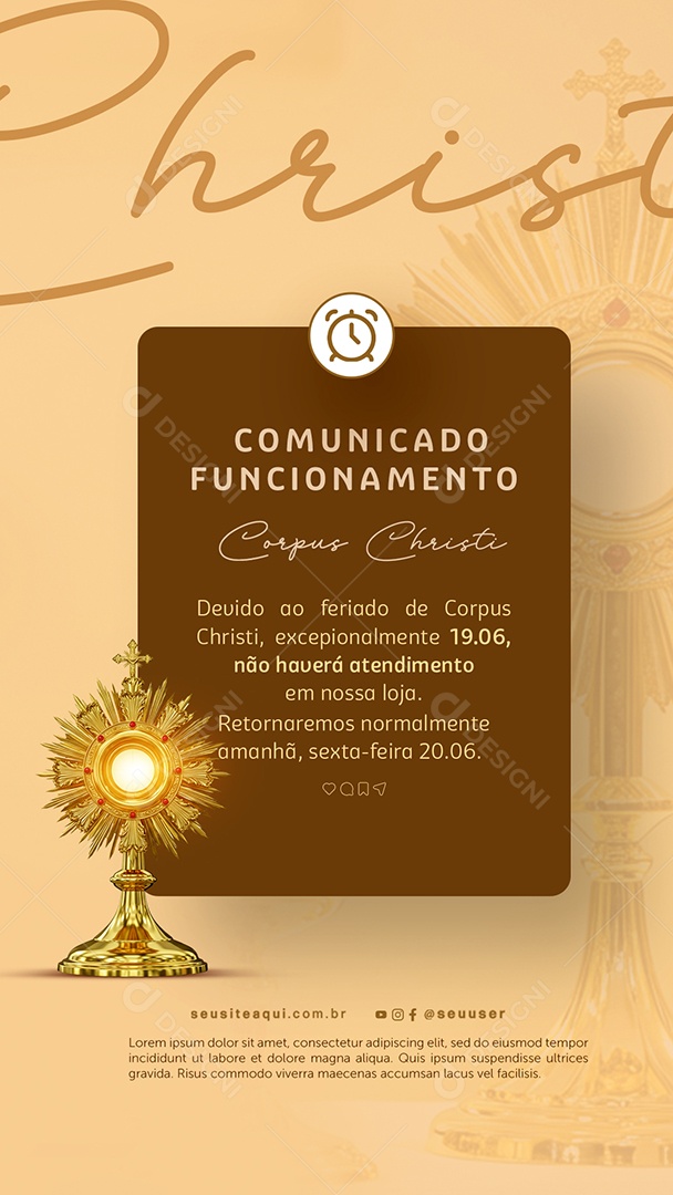 Story Dia de Corpus Christi Comunicado Social Media PSD Editável