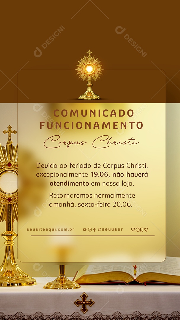 Story Dia de Corpus Christi Comunicado Social Media PSD Editável
