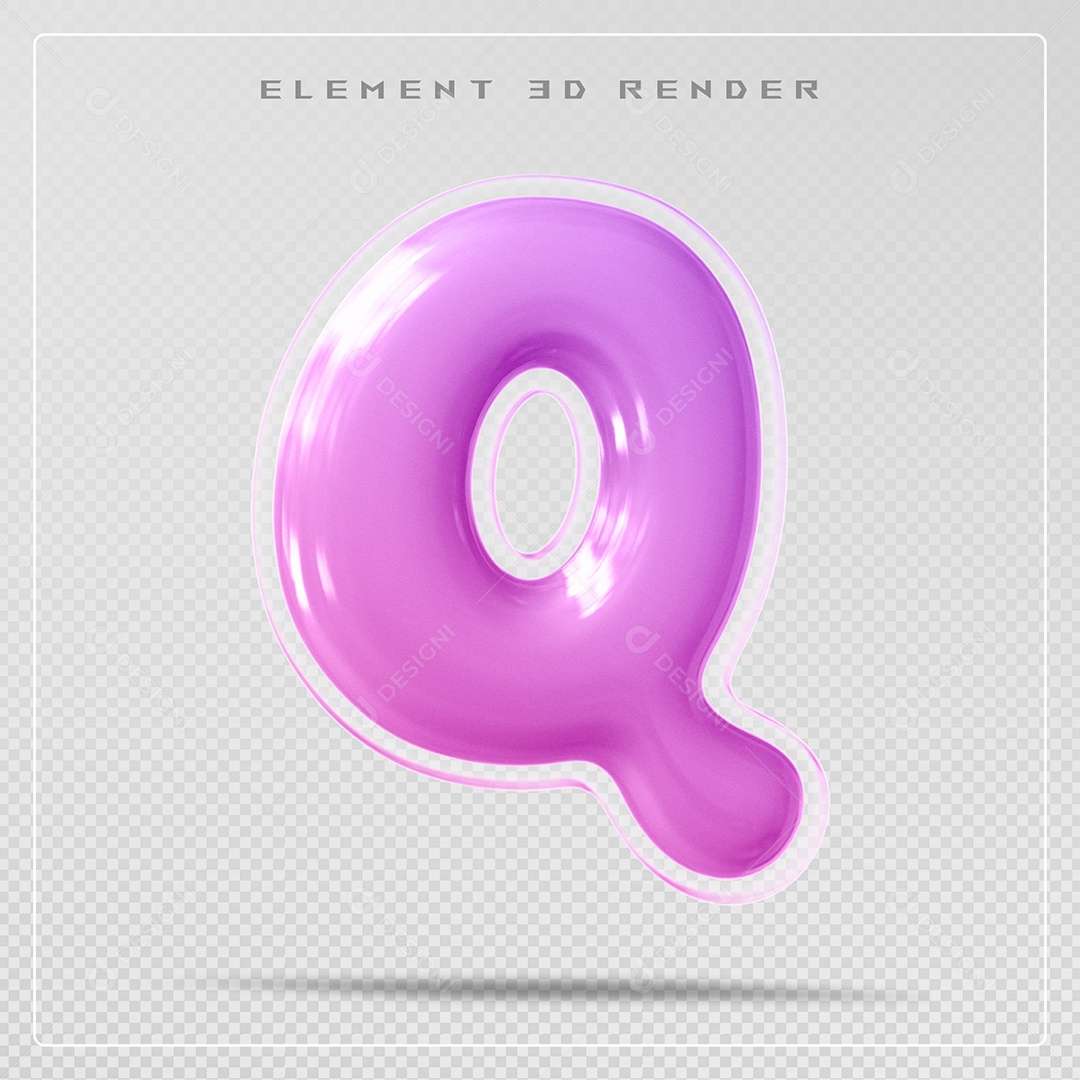 Elemento 3D Letra Q ROsa Para Composição PSD