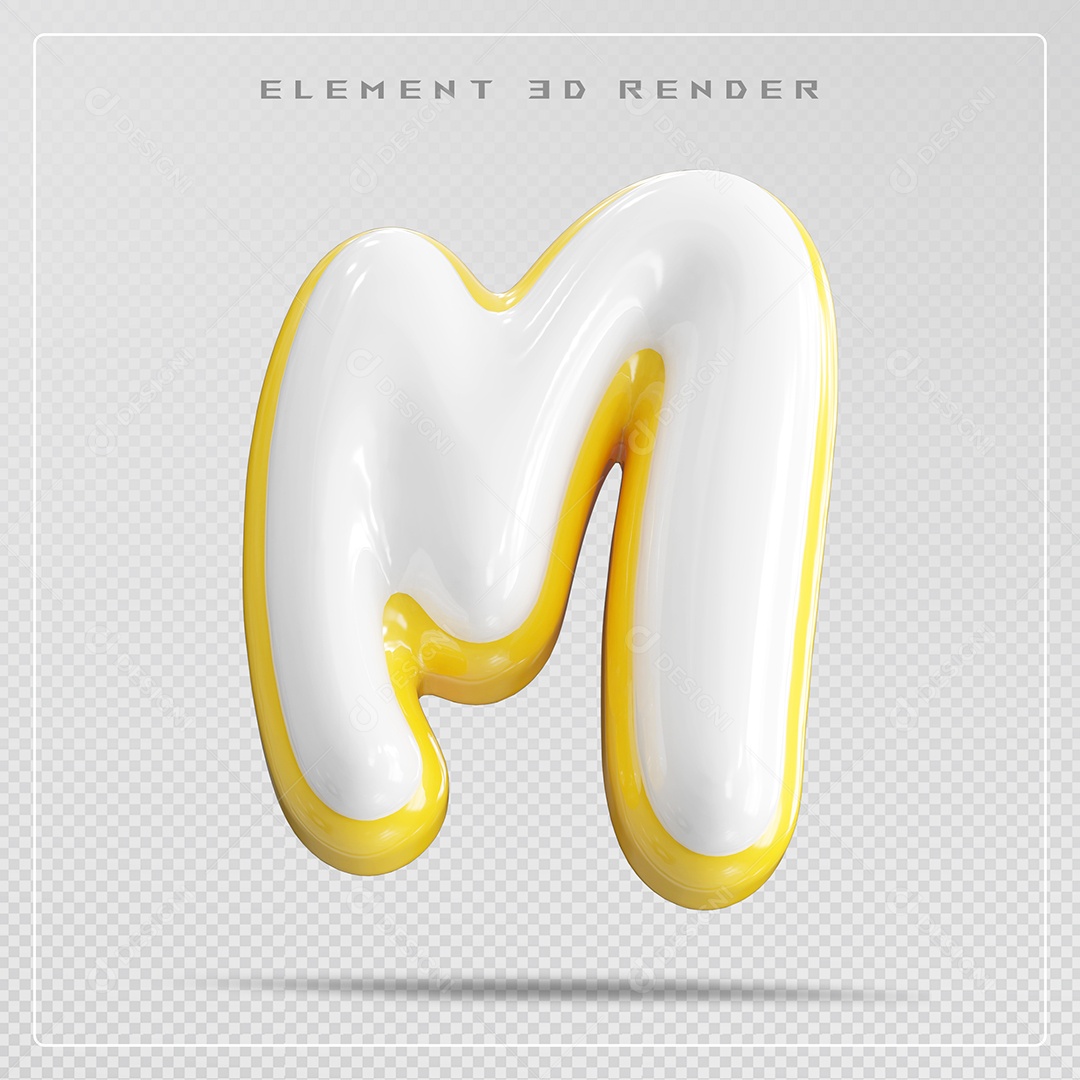Elemento 3D Letra M Branco Para Composição PSD