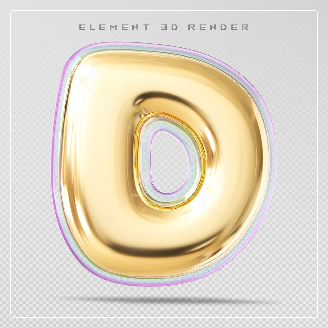Elemento 3D Letra D Dourado Para Composição PSD