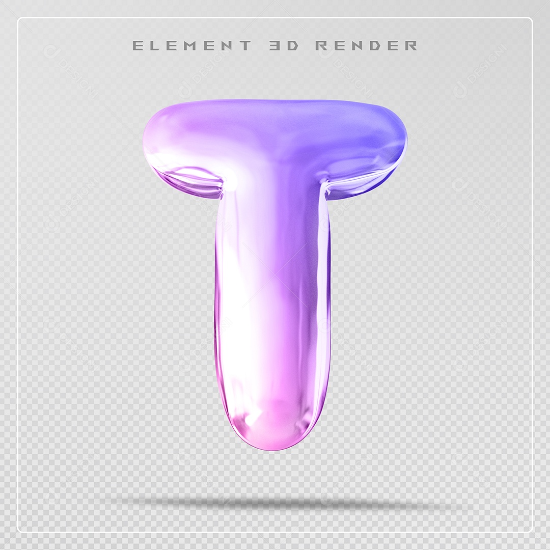 Elemento 3D Letra T Colorido Para Composição PSD