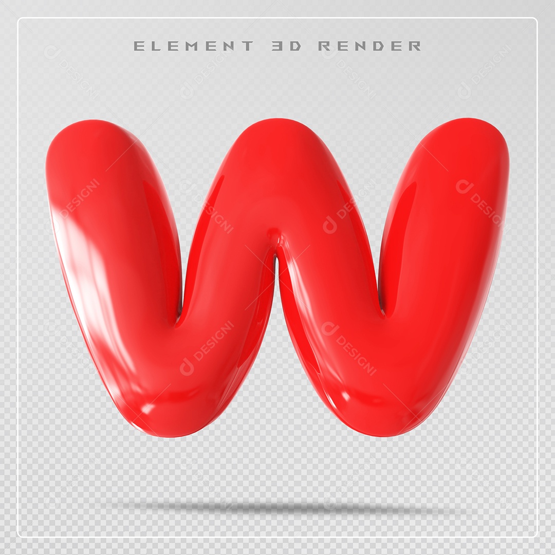 Elemento 3D Letra W Vermelho Para Composição PSD