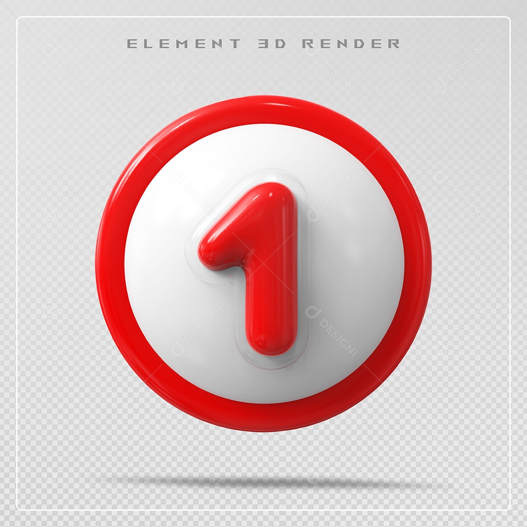 Elemento 3D Número 3 Vermelho para Composição PSD